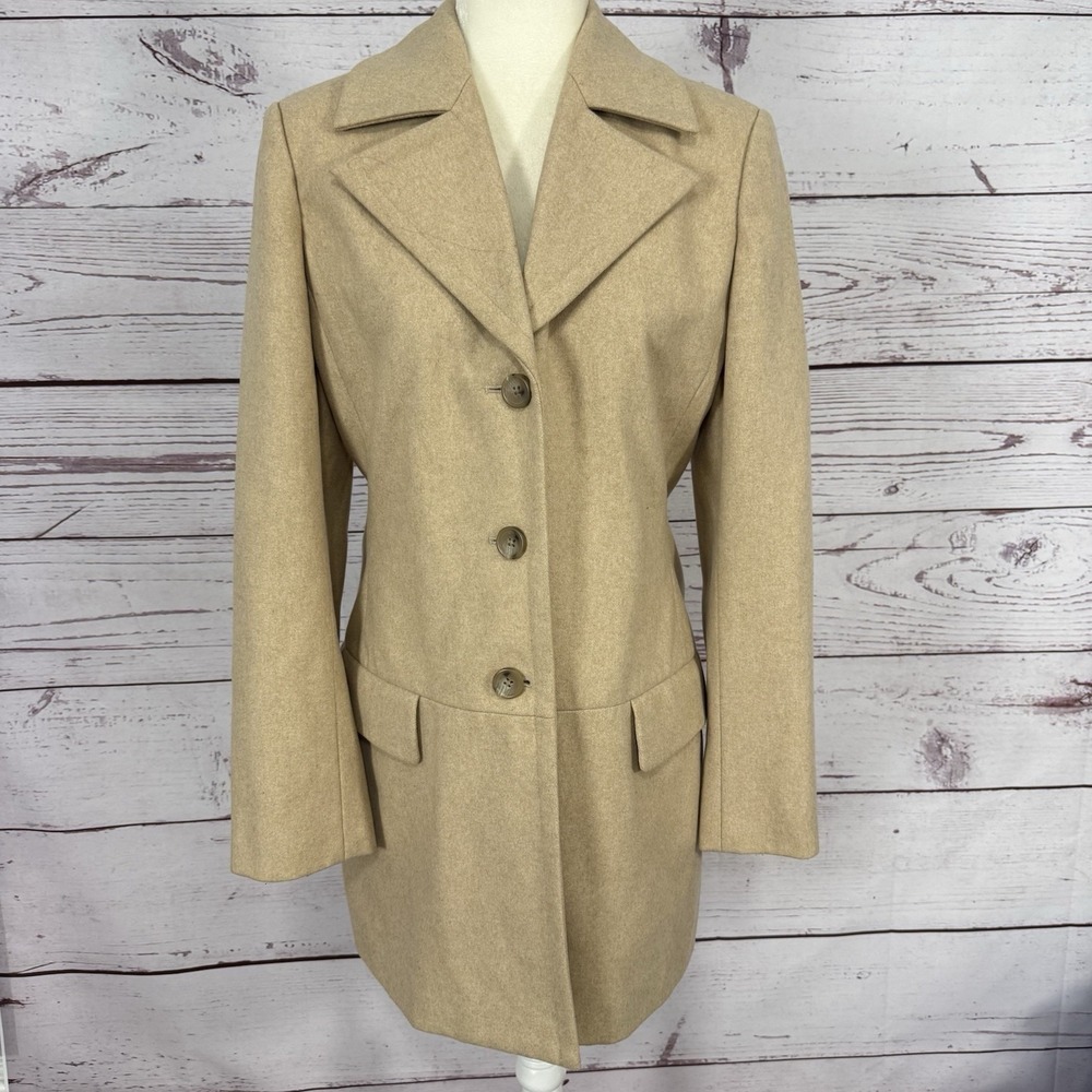 Banana Republic Womens M Wool Blend Over Coat Beige Camel Long‎ Jacket Tailored
